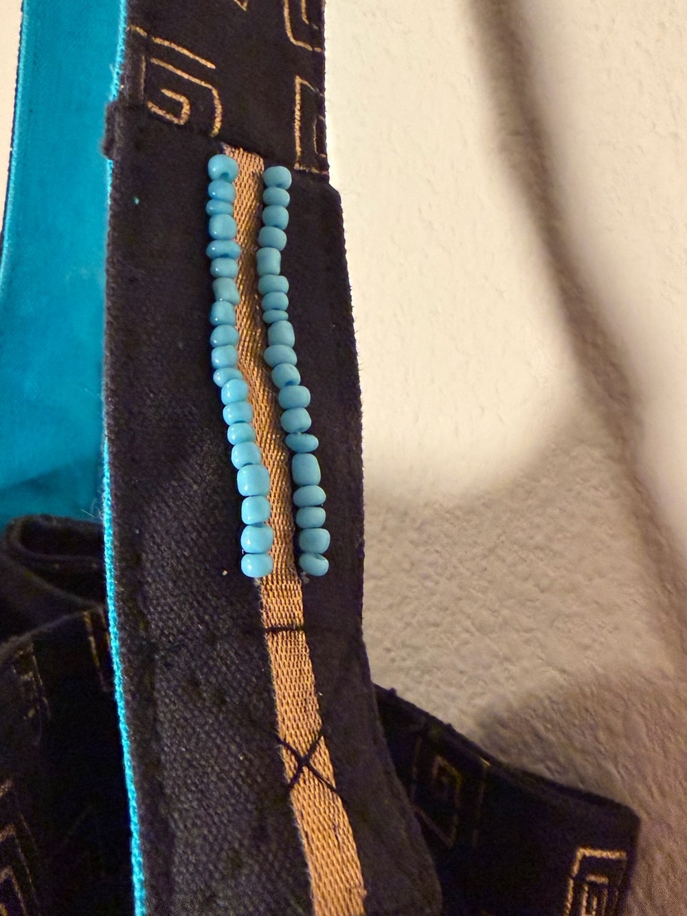 Laurel Burch Black/Turquoise/Gold Cat Drawstring Tote Bag - Picture 5 of 11